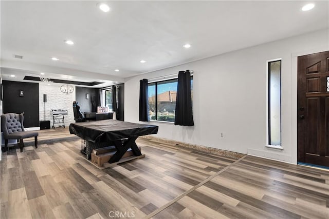 game room featuring hardwood / wood-style floors and billiards