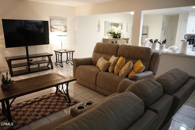 living room featuring light tile patterned floors