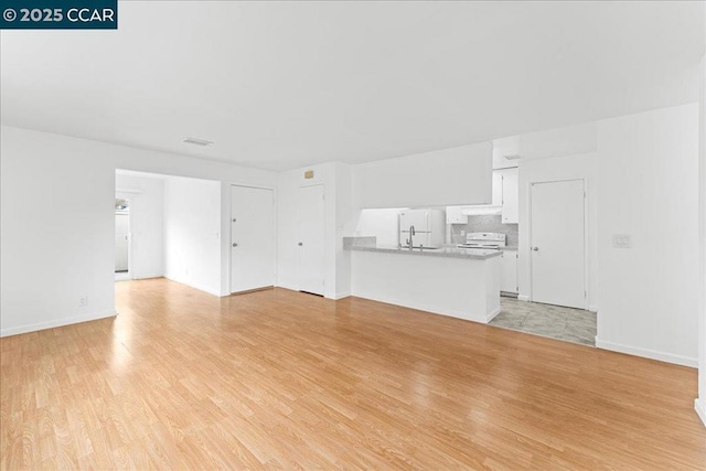 unfurnished living room with light hardwood / wood-style flooring