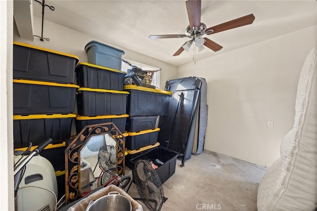 storage featuring ceiling fan