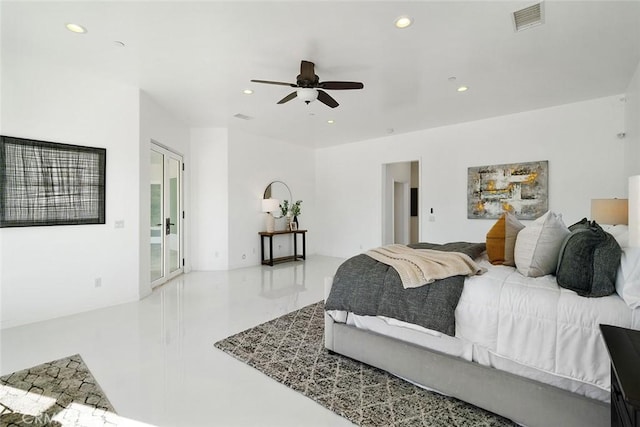 bedroom with recessed lighting and visible vents