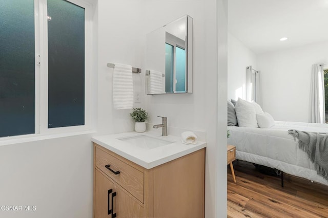 bathroom with vanity and wood-type flooring