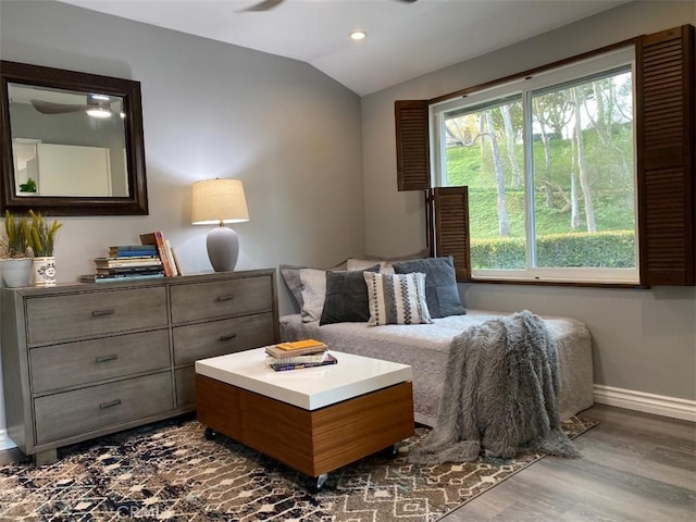 bedroom featuring lofted ceiling and wood-type flooring