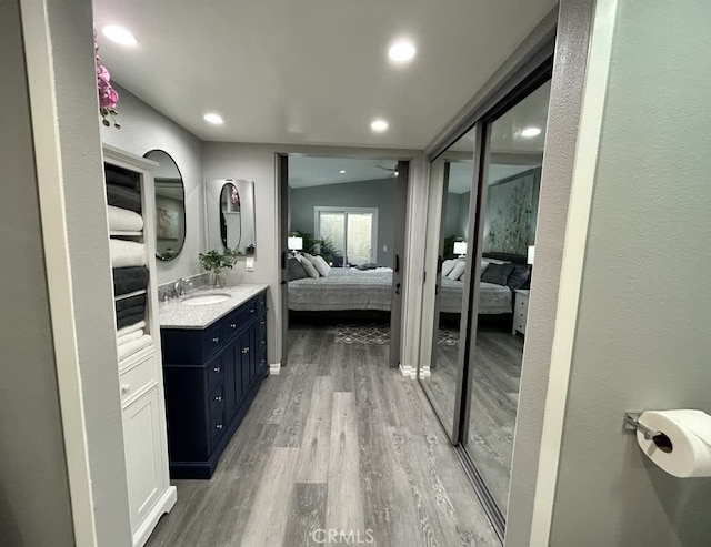 bathroom featuring wood-type flooring and vanity