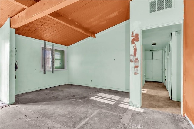 spare room with beam ceiling and wood ceiling