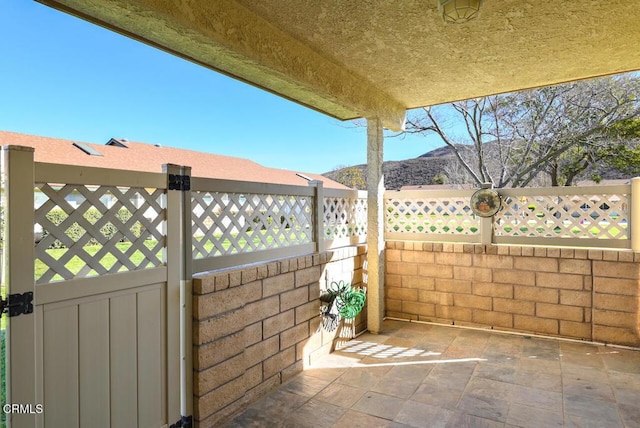 view of patio with a mountain view