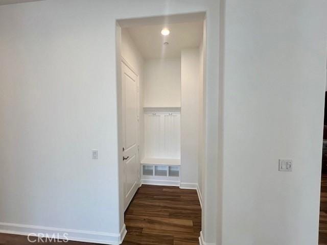 hallway featuring dark wood-type flooring