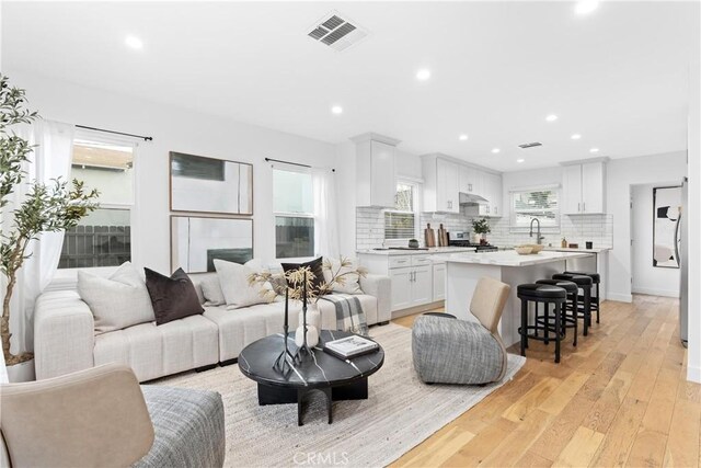 living room with light wood-type flooring