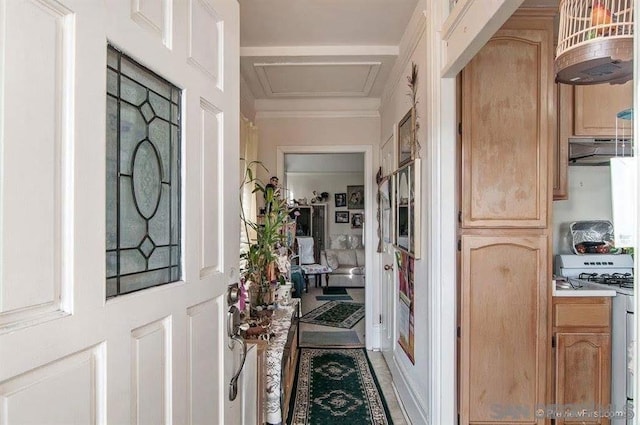 entrance foyer featuring ornamental molding