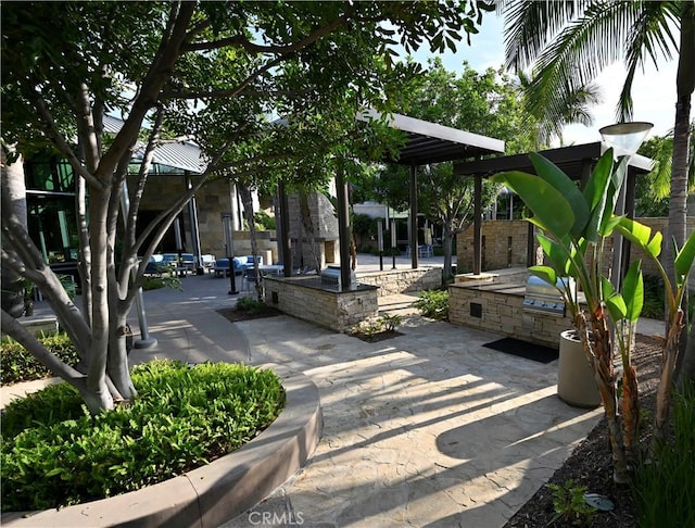 view of home's community featuring an outdoor kitchen and a patio area