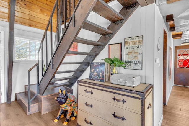 stairway with wood-type flooring