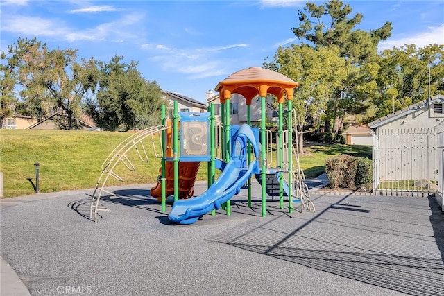 view of play area featuring a yard