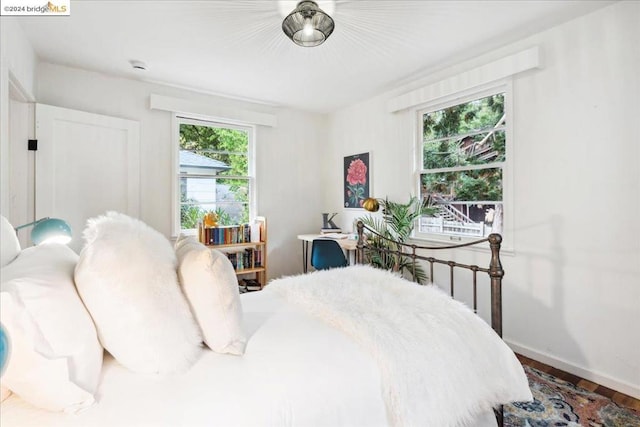 bedroom featuring multiple windows and hardwood / wood-style flooring