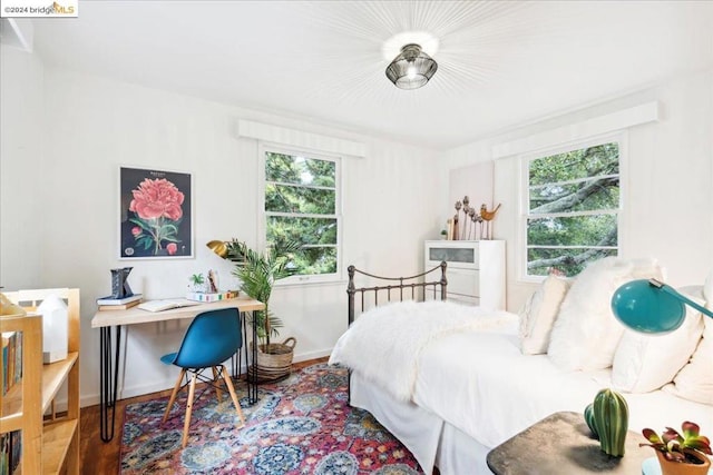 bedroom featuring multiple windows and hardwood / wood-style floors