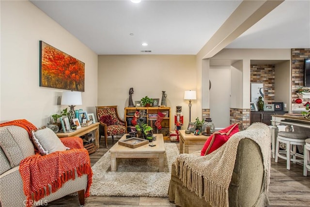 living room featuring light hardwood / wood-style flooring