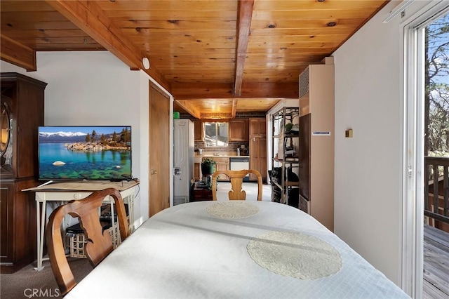 bedroom featuring wooden ceiling and beam ceiling