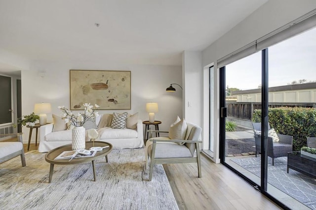 living room with light hardwood / wood-style flooring