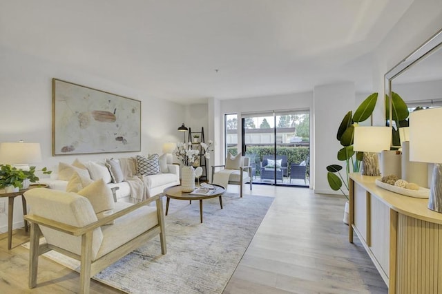 living room with light hardwood / wood-style floors