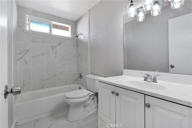 full bathroom featuring toilet, vanity, and  shower combination