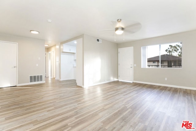 empty room featuring ceiling fan and light hardwood / wood-style floors