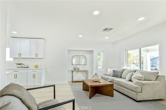 living room featuring light wood-type flooring