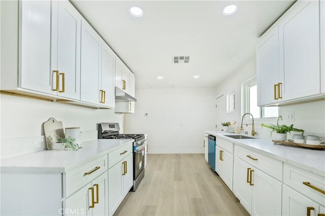 kitchen featuring light hardwood / wood-style floors, sink, white cabinets, and stainless steel appliances