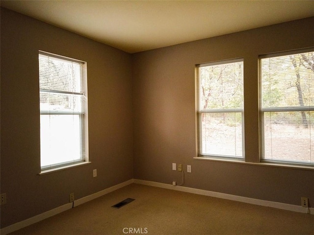 empty room featuring a healthy amount of sunlight and carpet floors