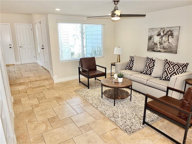 living room with ceiling fan