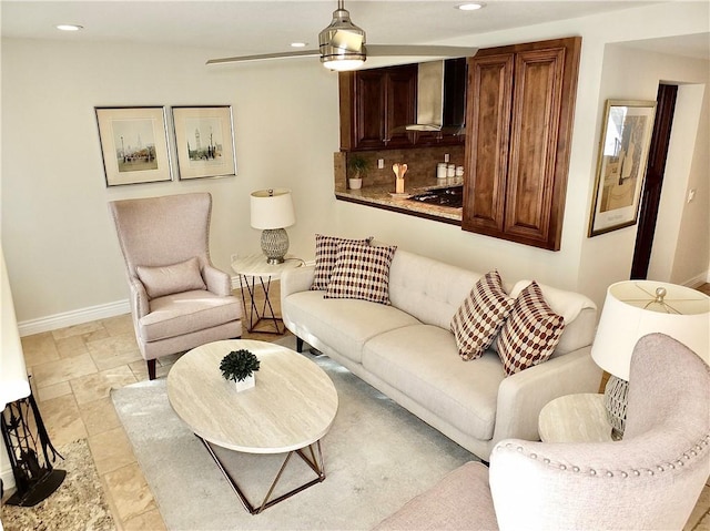 living room featuring ceiling fan