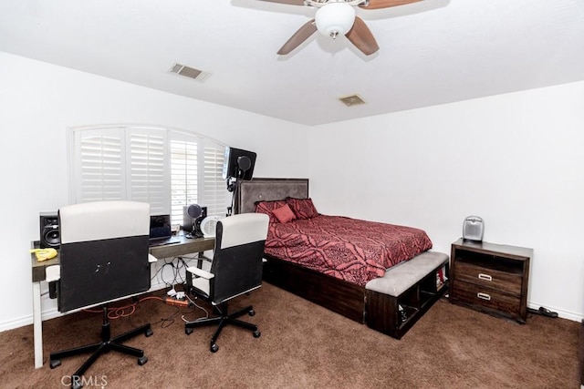 bedroom with ceiling fan and carpet