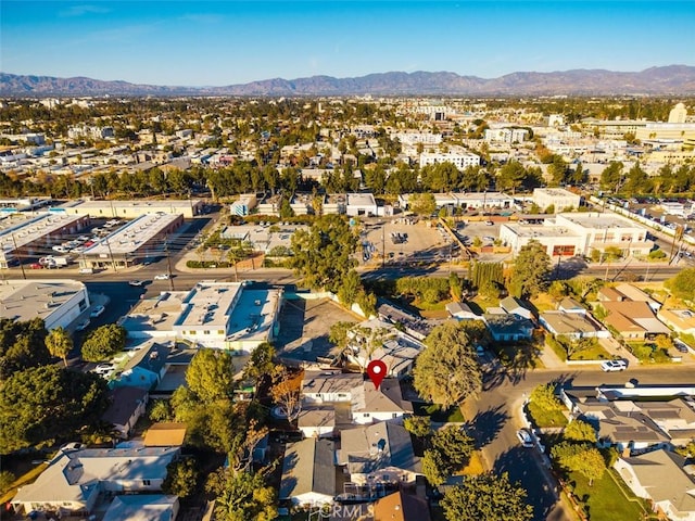 drone / aerial view featuring a mountain view