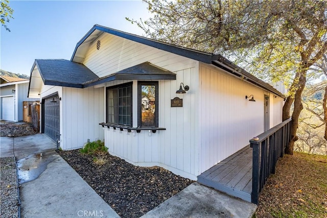 exterior space with a garage