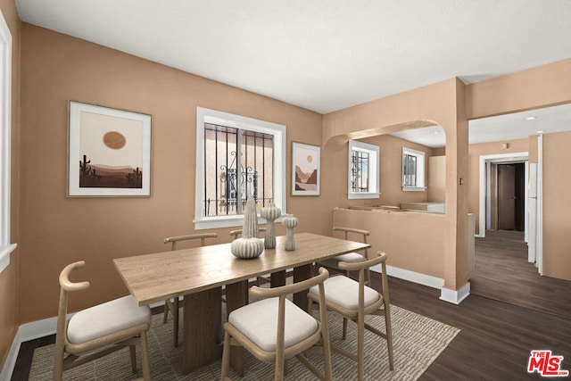 dining room with dark hardwood / wood-style floors