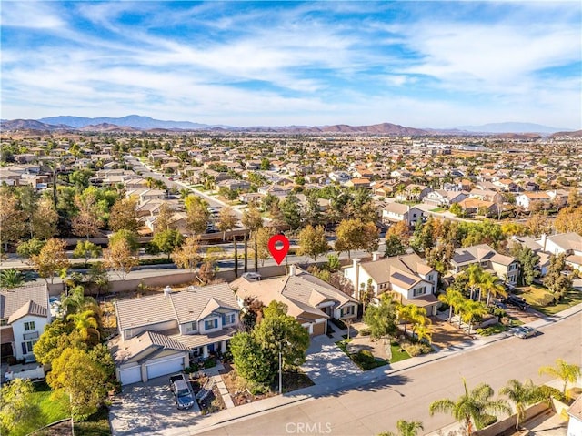 aerial view with a mountain view and a residential view