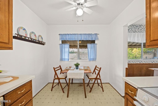 dining area featuring ceiling fan