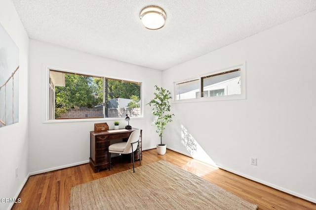 office space with a textured ceiling and hardwood / wood-style flooring