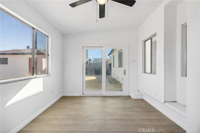 interior space with ceiling fan and plenty of natural light