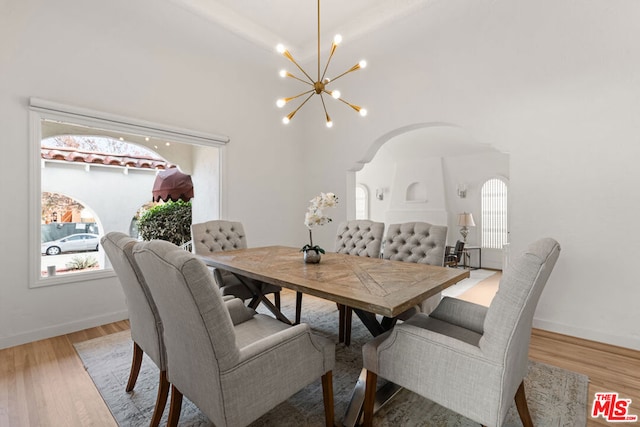 dining room with a notable chandelier and hardwood / wood-style floors