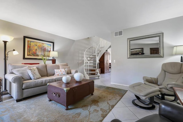 living room with light tile patterned floors