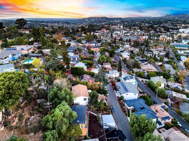 view of aerial view at dusk