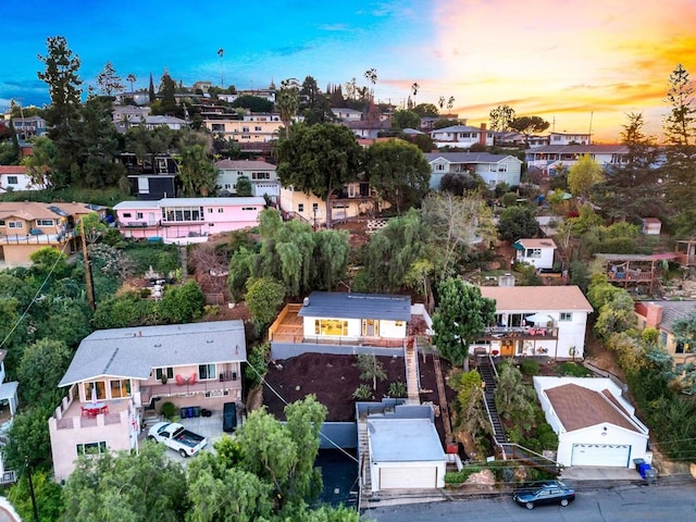 view of aerial view at dusk