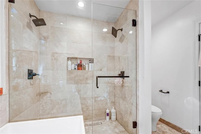 full bath with a stall shower and toilet