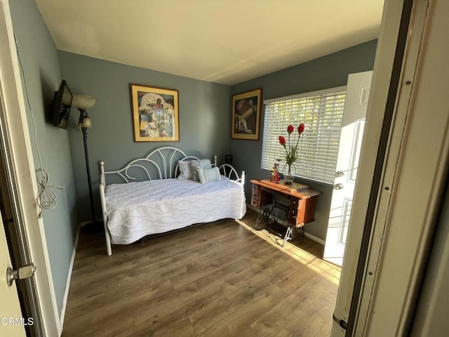 bedroom with hardwood / wood-style flooring