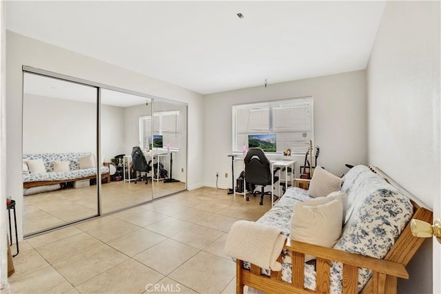 living room with light tile patterned flooring