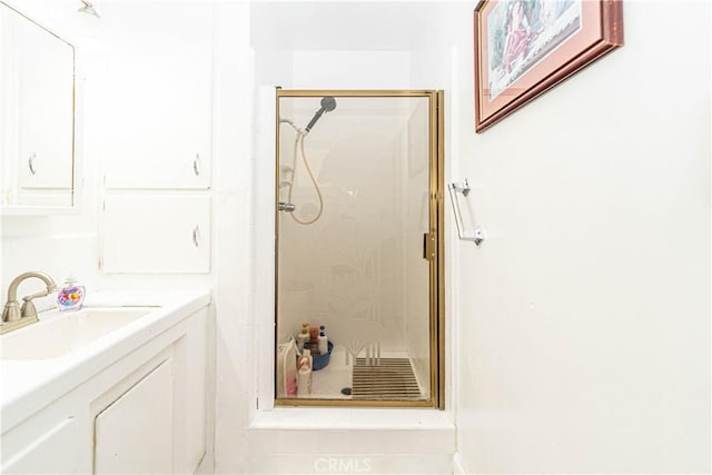 bathroom featuring walk in shower and sink