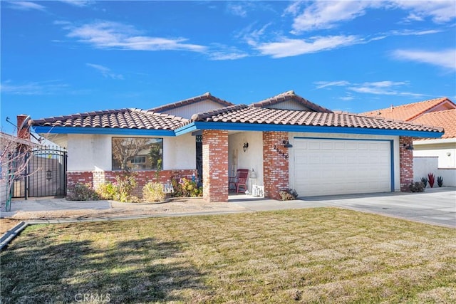 view of front facade with a front yard and a garage