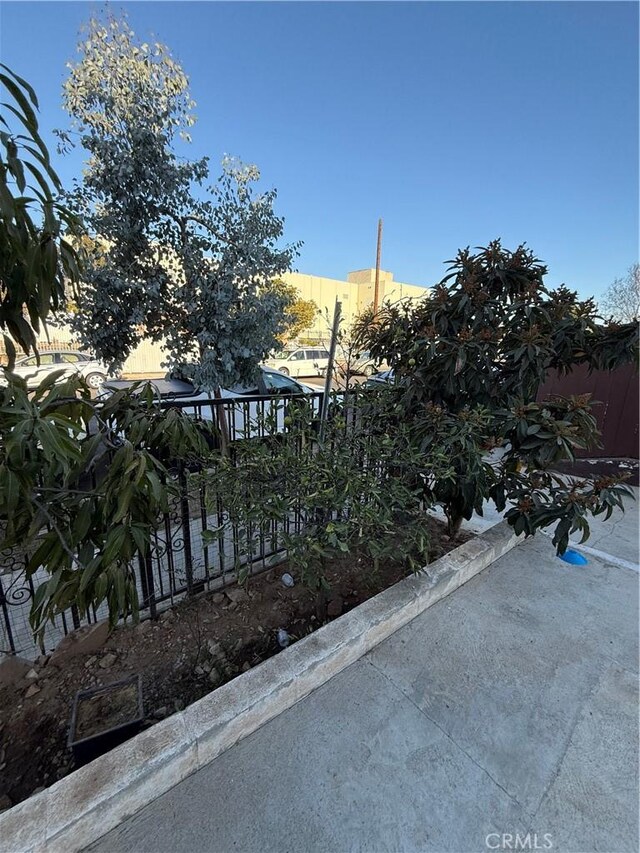 view of patio terrace at dusk