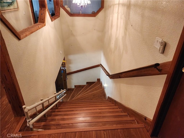 stairs featuring hardwood / wood-style flooring