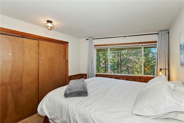 carpeted bedroom with a closet