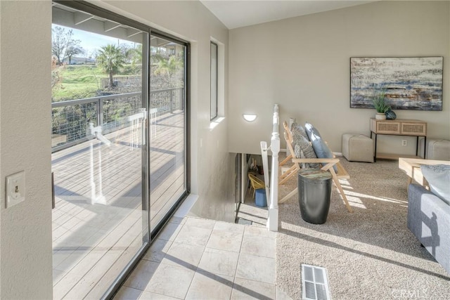 living room with lofted ceiling